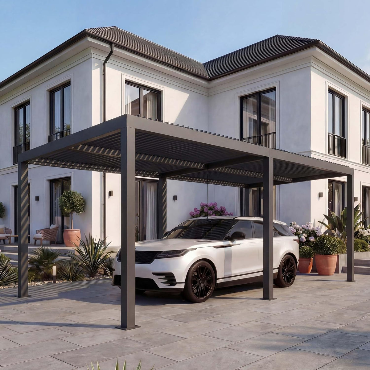 Mendler Carports, 11 cm, Anthrazit, Carport HWC-L46, Autoüberdachung Garage Unterstand, -Aluminium-Gestell, Regenrinne sturmfest