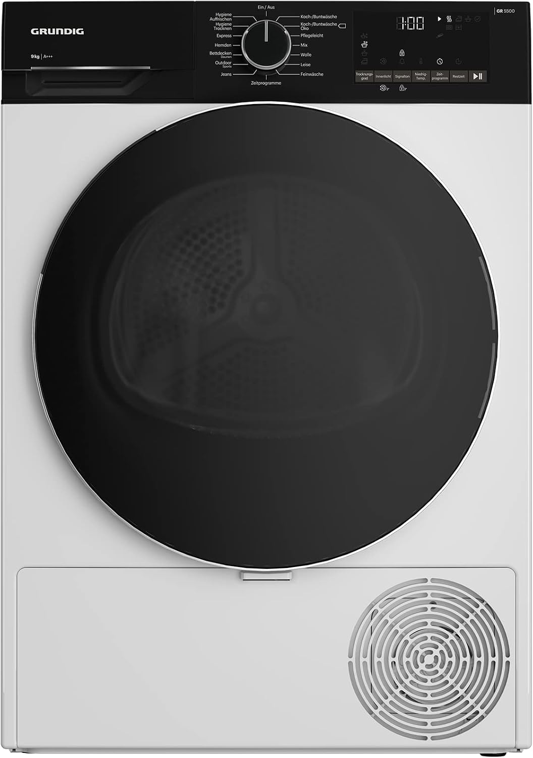 GRUNDIG Waschtrockner, 9 kg, Schwarz/Weiß, GT55924F14 freistehend, Beladungskapazität, allergikergeeignet, Touch-Display mit Startzeitvorwahl 0-24 h