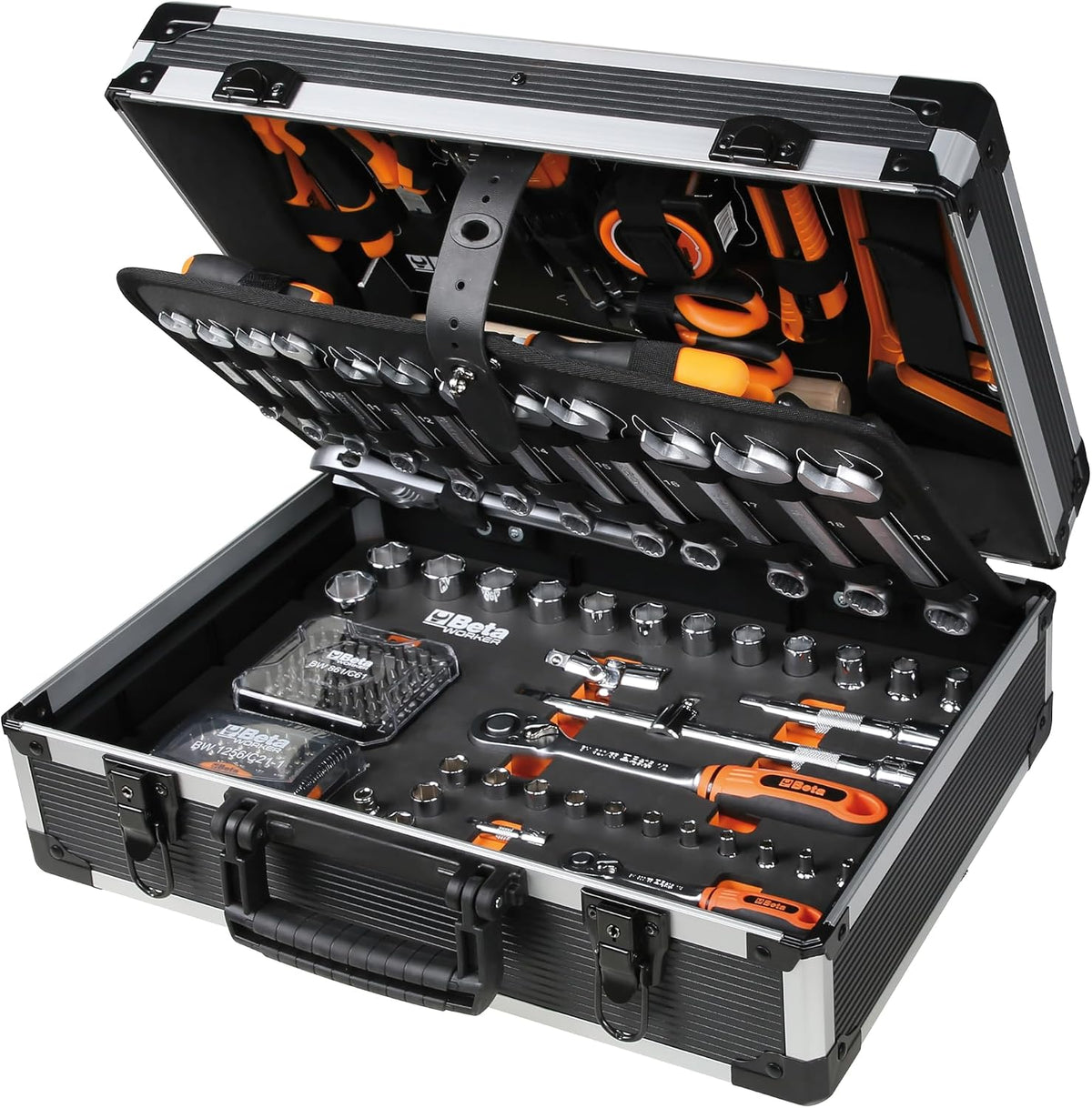 Beta Werkzeug-Sets, Schwarz/Silber/Orange, BW 2056E - Werkzeugkoffer mit werkzeugsortiment, 163-teilig, für allgemeine instandhaltungsarbeiten