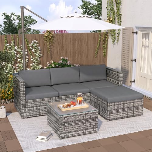 kozamas Sofa, Grau, Polyrattan Eck- Gartenmöbel Set mit Beistelltisch und, verstellbare Liegefunktion (5 Stufen)
