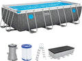 Bestway Stahlrahmenpool, 488 x 244 x 122 cm, 11.532 Liter, Schiefergrau/Blau