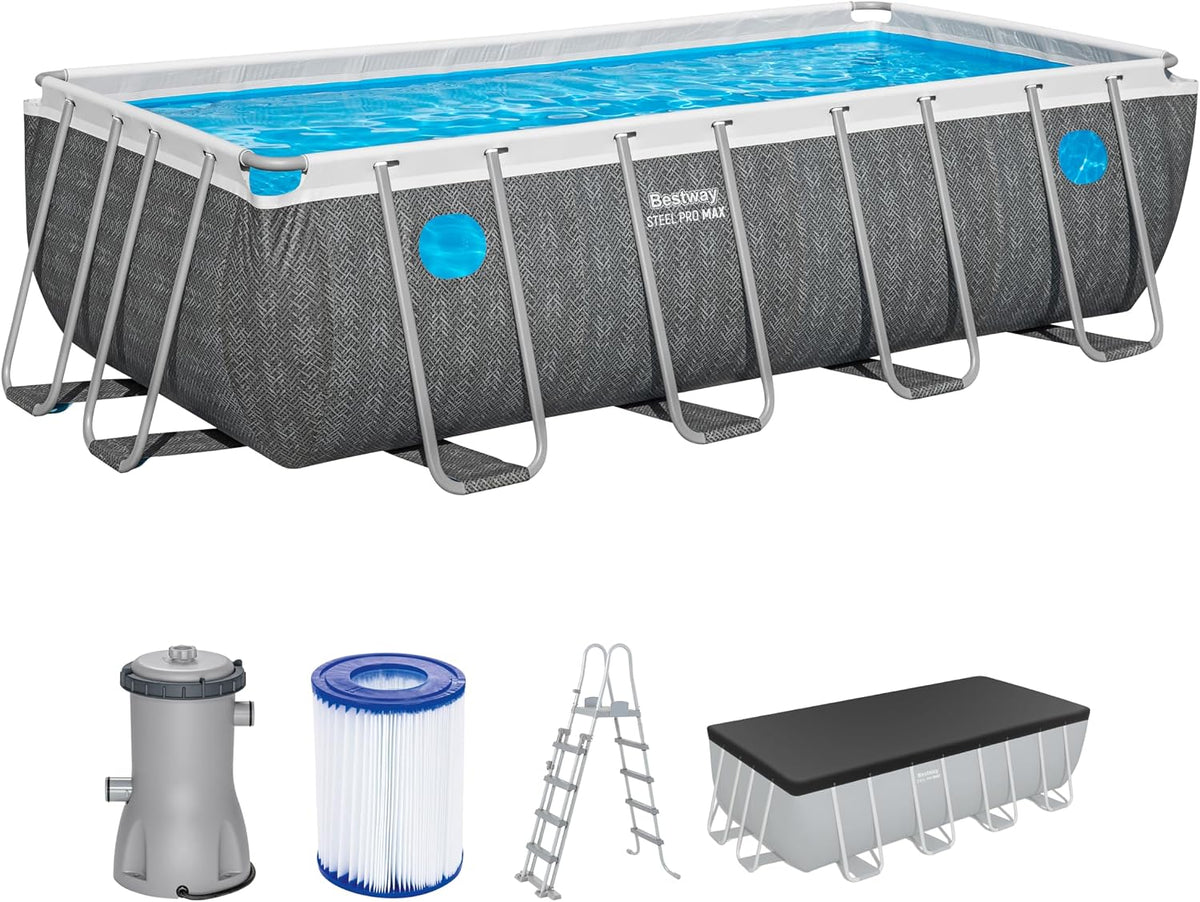 Bestway Stahlrahmenpool, 488 x 244 x 122 cm, 11.532 Liter, Schiefergrau/Blau