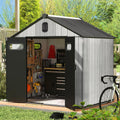 domi outdoor living Gerätehaus, 2,4 m, Grau/Schwarz, 4 x Gartenhaus aus Kunstharz, Allwetter-Doppelwand-Lagergebäude für Hinterhof