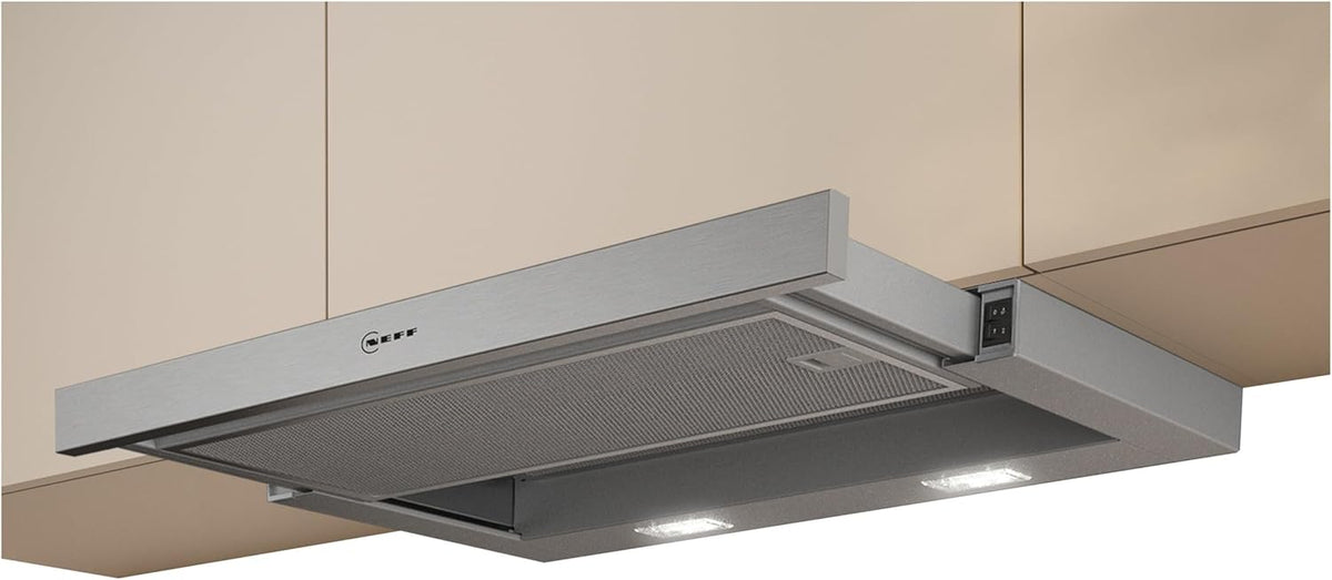 Neff Dunstabzugshaube, 60 cm, Silber, D46BR12X6, Flachschirmhaube N 30, Abluft oder Umluft, metallic [Energieklasse C]