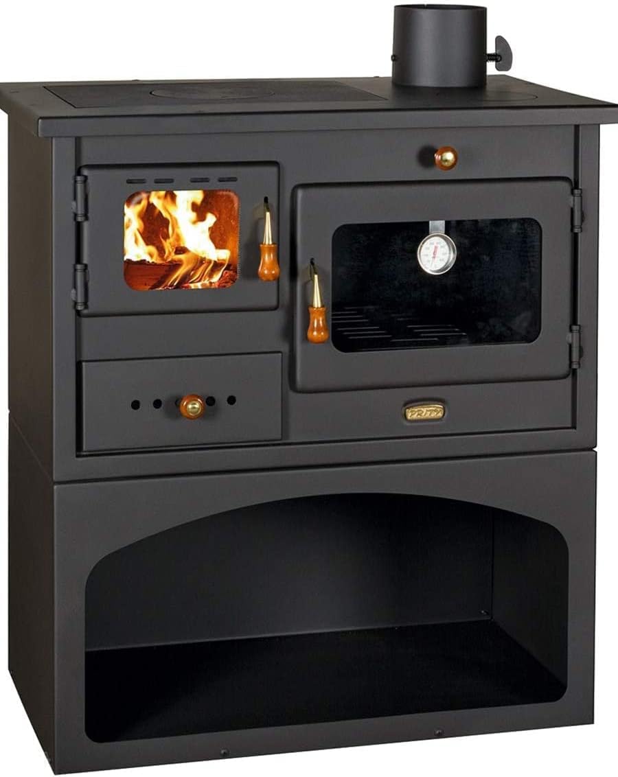 Prity Kaminofen, 10 kW, 120 m, Schwarz, Holzofen Gusseisen Top Holzofen Holzofen für Räume bis zu ²