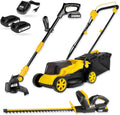 MISTER TOOL Rasentrimmer, 20 V, Gelb/Schwarz, Akku-Garten-Set, Rasenmäher, & Heckenschere, Kabellos & leistungsstark