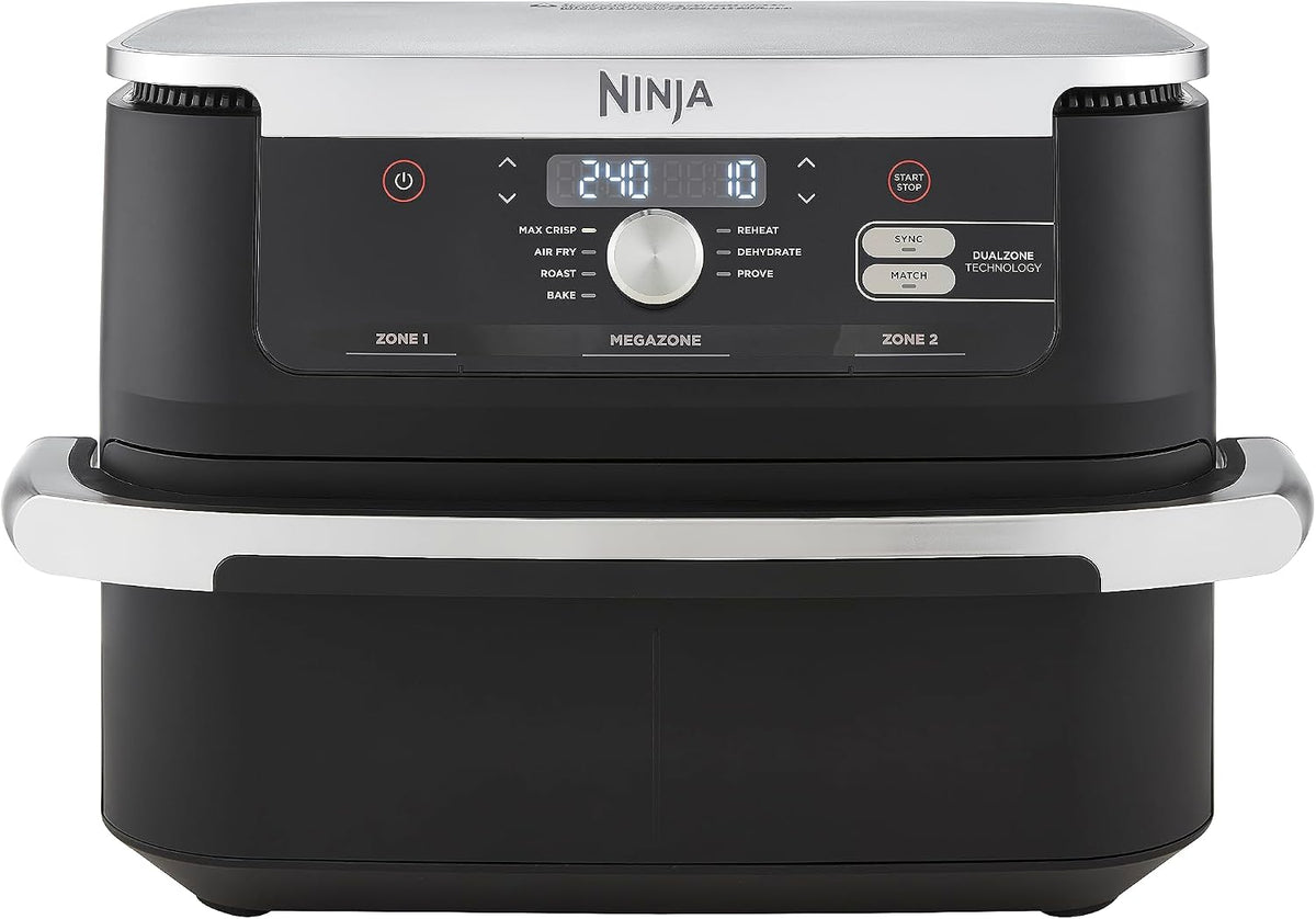 Ninja Heissluftfritteuse, Schwarz/Silber, Foodi FlexDrawer Dual Zone Heißluftfritteuse, Air fryer mit 10, 4-Fach und herausnehmbarem Trenner