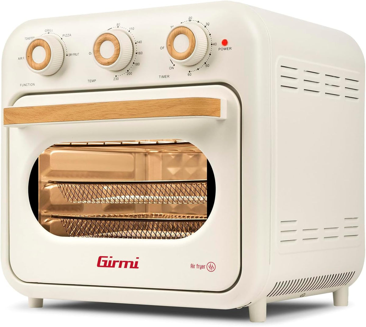 Girmi Heissluftfritteuse, 1370–1630 W., 22 Liter, 1500 W, Weiß/Holz, FG29 Heißluftfritteuse & Multifunktionsofen
