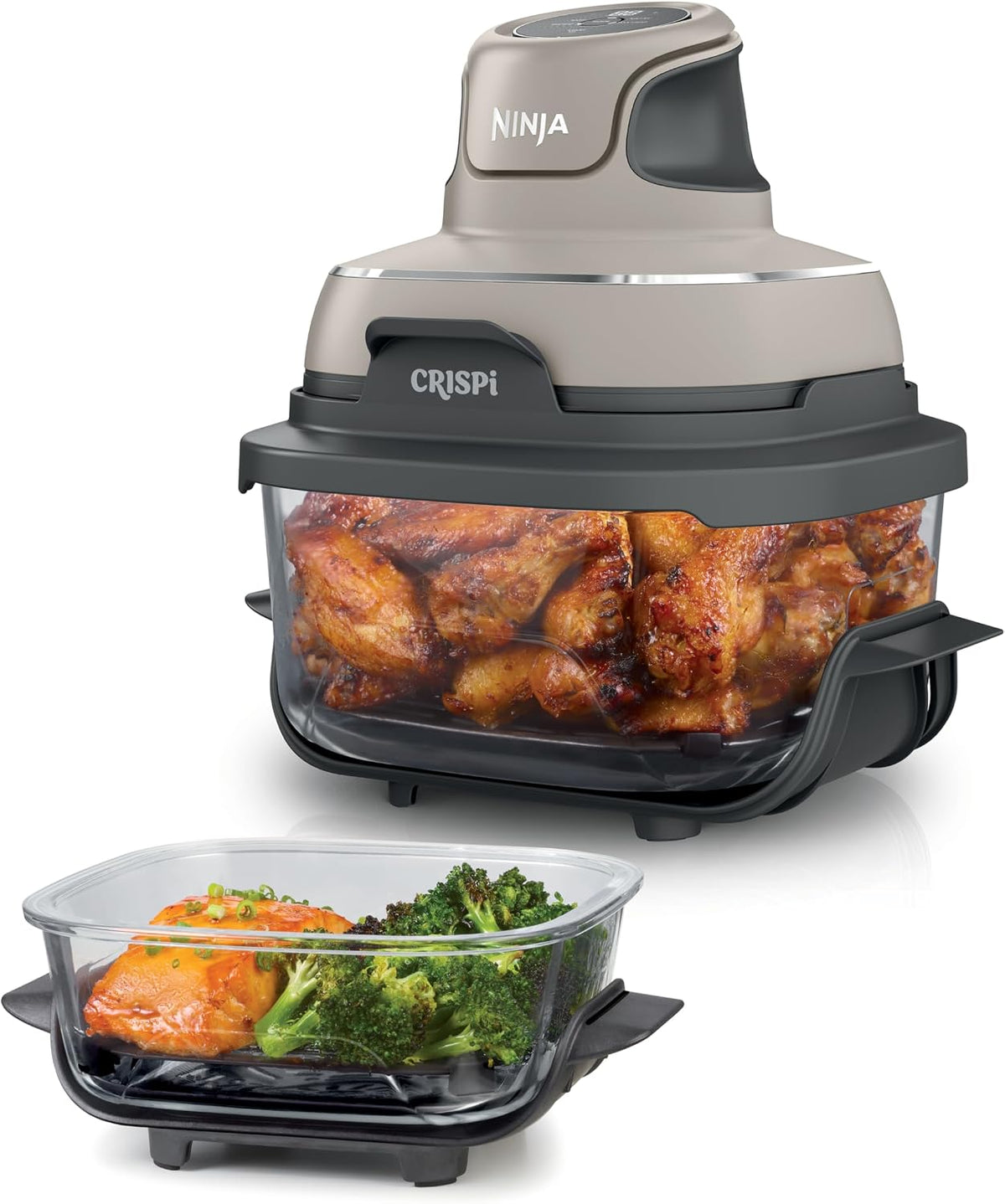 Ninja Heissluftfritteuse, 3,8 l, 1700 W, Grau/Schwarz, CRISPi tragbare Air fryer Heißluftfritteuse, 4-in-1: Heißluftfrittieren