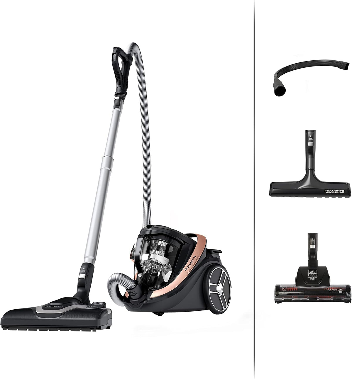 Rowenta Staubsauger, Schwarz/Roségold, Silence Force Cyclonic Effitech beutelloser Boden, Home und Car, hohe Saugkraft