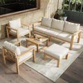 Sofa Merax, Natur/Creme, Gartenmöbel Set, aus Akazienholz, Outdoor Lounge mit 3-Sitzer, 2 Sessel, Fußhocker und Couchtisch