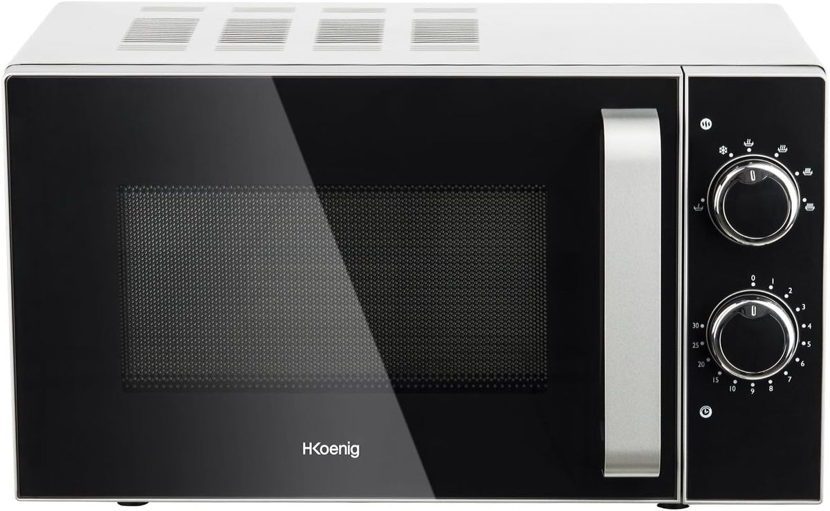 H.Koenig Mikrowelle, 24,5 cm, 700 W, 20 L, Schwarz/Silber, Kompakt Design VIO4, Leistungsstark, Drehteller, Multifunktion 5 Heizstufen