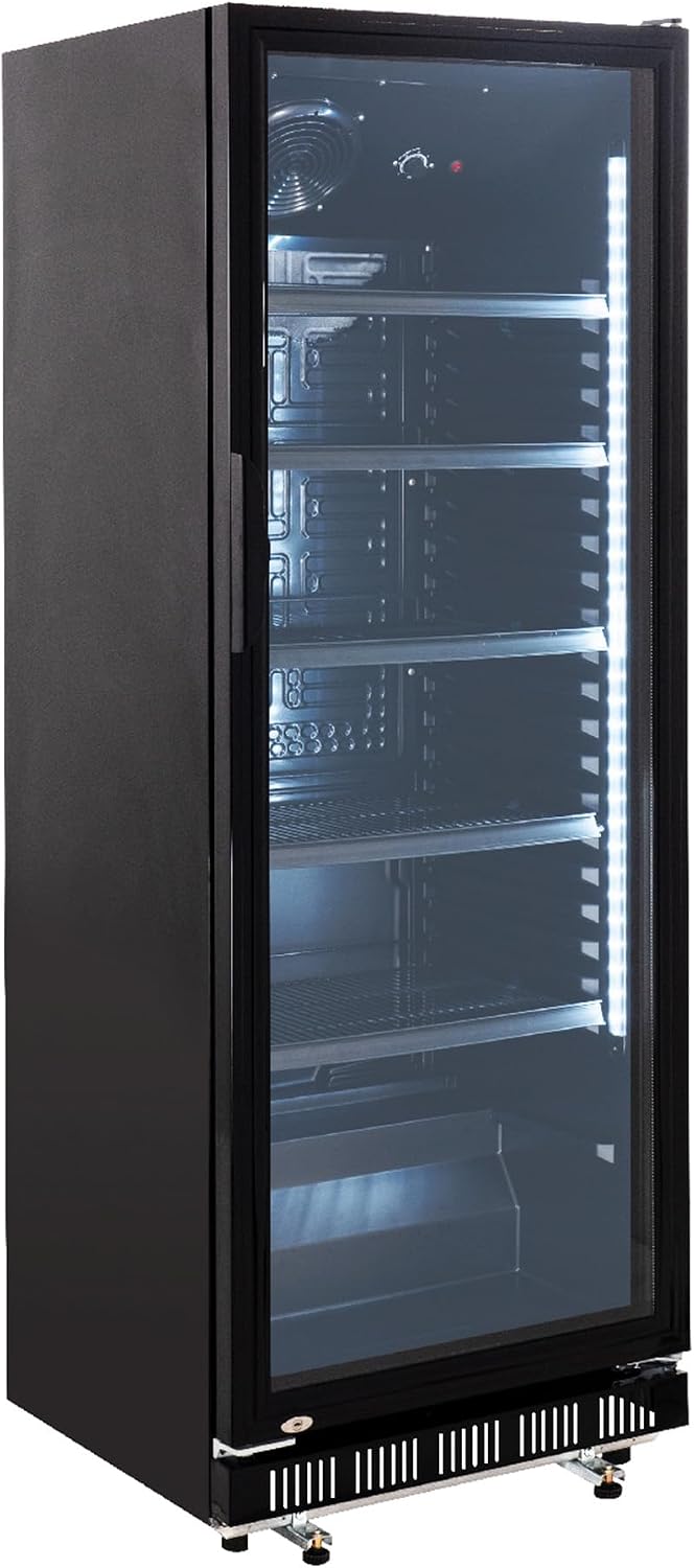 GastroHero Getränkekühlschrank, 360 L, Schwarz, GKS-360 I mit Glastür & LED I Flaschenkühlschrank