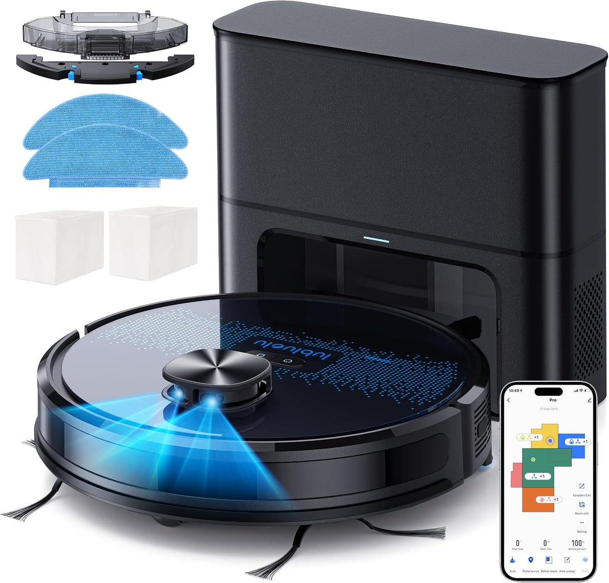 Lubluelu Saugroboter, Schwarz, mit Absaugstation 3in1, 4500Pa Staubsauger Roboter mit Wischfunktion, Teppiche, Hartböden