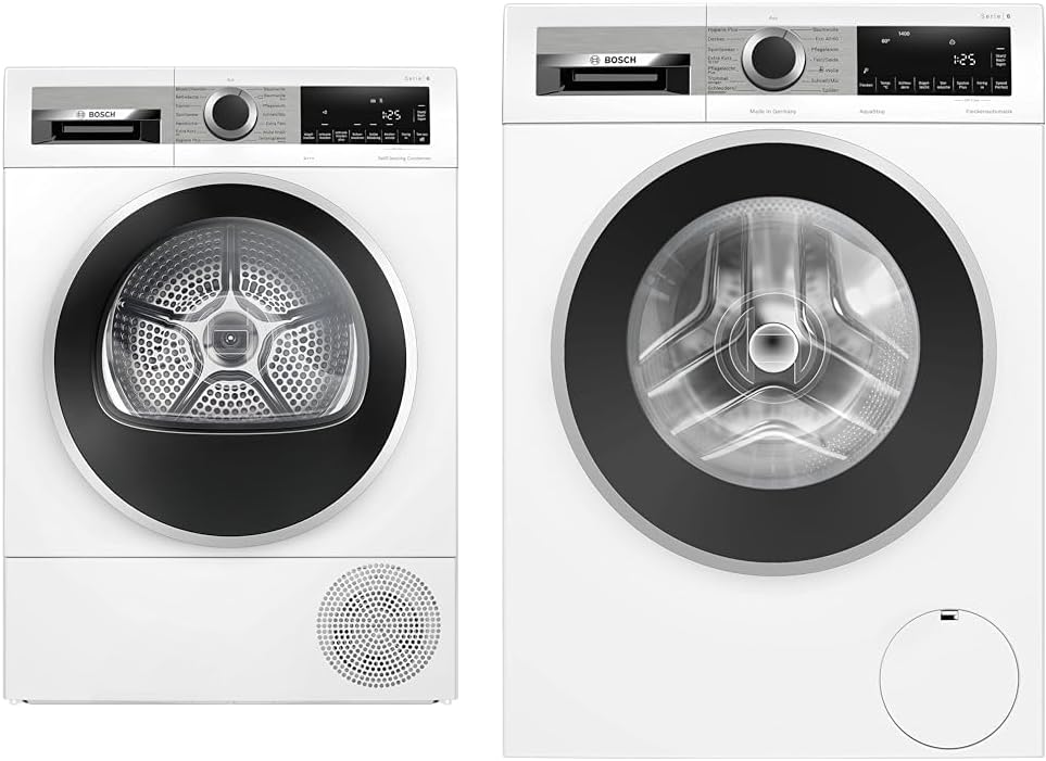 Bosch Hausgeräte Wärmepumpentrockner, 8 kg, 9 kg, Weiß/Schwarz, für Wäsche, Serie 6, A+++, 176 kWh/Jahr & WGG244140 Waschmaschine Serie 6