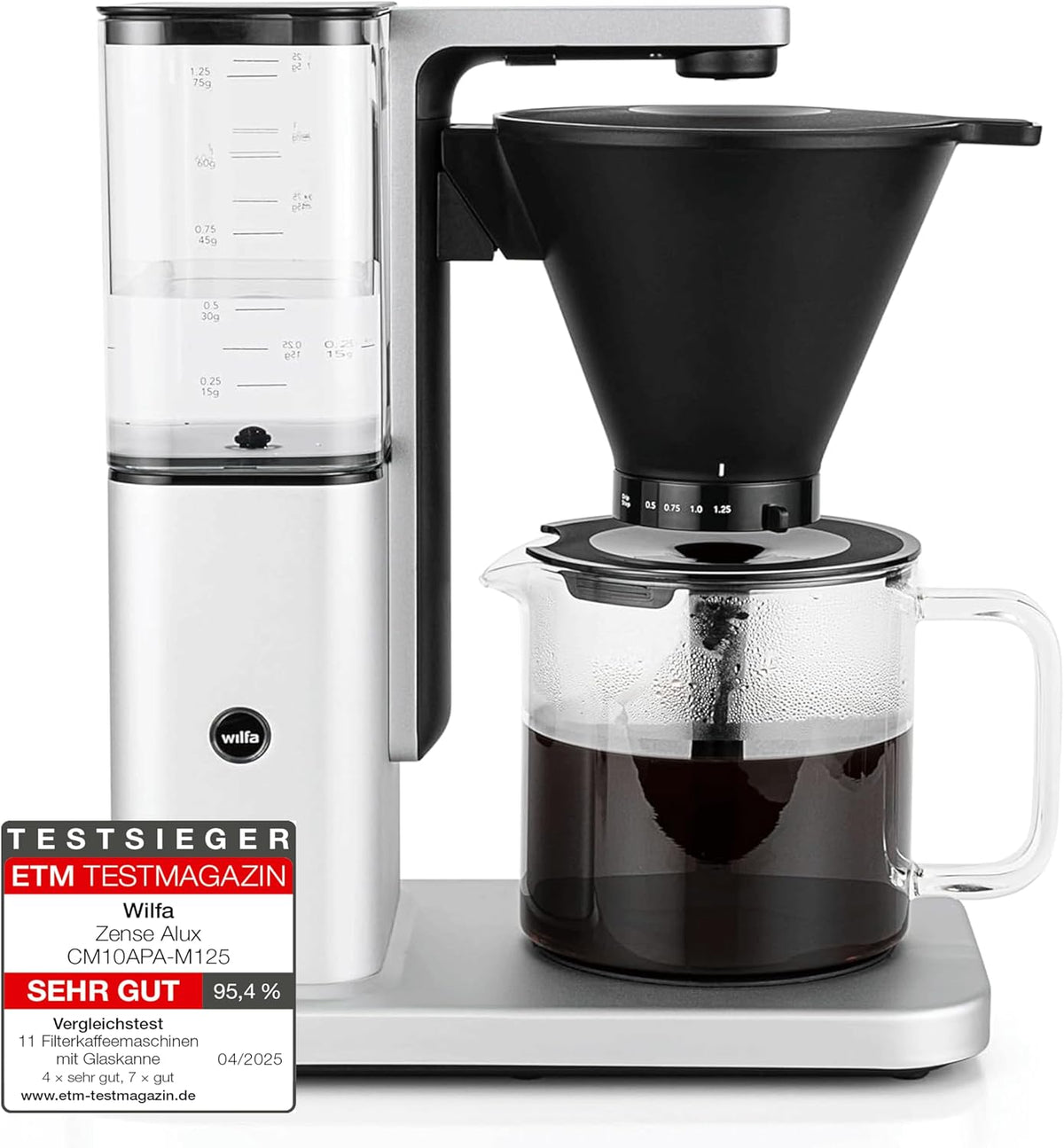 Wilfa Kaffeemaschine, 1,25 L, Schwarz/Silber, Zense Alux Filter - abnehmbarer Wassertank