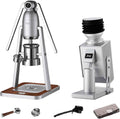 Manuelle Kaffeemaschine, Silber/Schwarz, Espressomaschine mit Mahlwerk, Direkthebel Handpresse, Echtzeit-Manometer für den privaten und gewerblichen