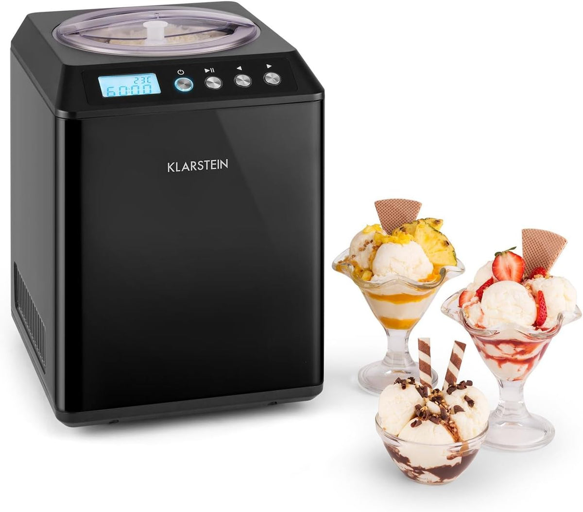Klarstein Eismaschine, 2,5 Liter, Schwarz, Vanilla Sky Family -, Eisbereiter, Speise, Kühlhaltefunktion, LED-Display