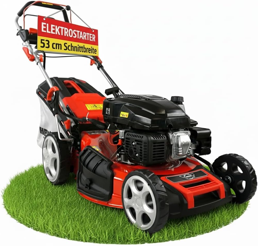 Hecht Rasenmäher, 4,4 kW, 53 cm, 75 l, rot/schwarz/silber, 5-IN-1 Benzin, leistungsstarker 4 Takt Eco Motor (6