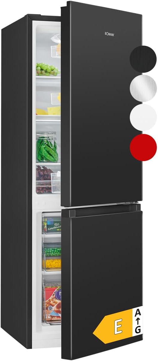 Bomann Kühl-Gefrierkombination, 143 cm, 39 dB, 175 L, Schwarz, ® Kühlschrank mit Gefrierfach, Energieklasse E, Kühl Gefrierkombination leise