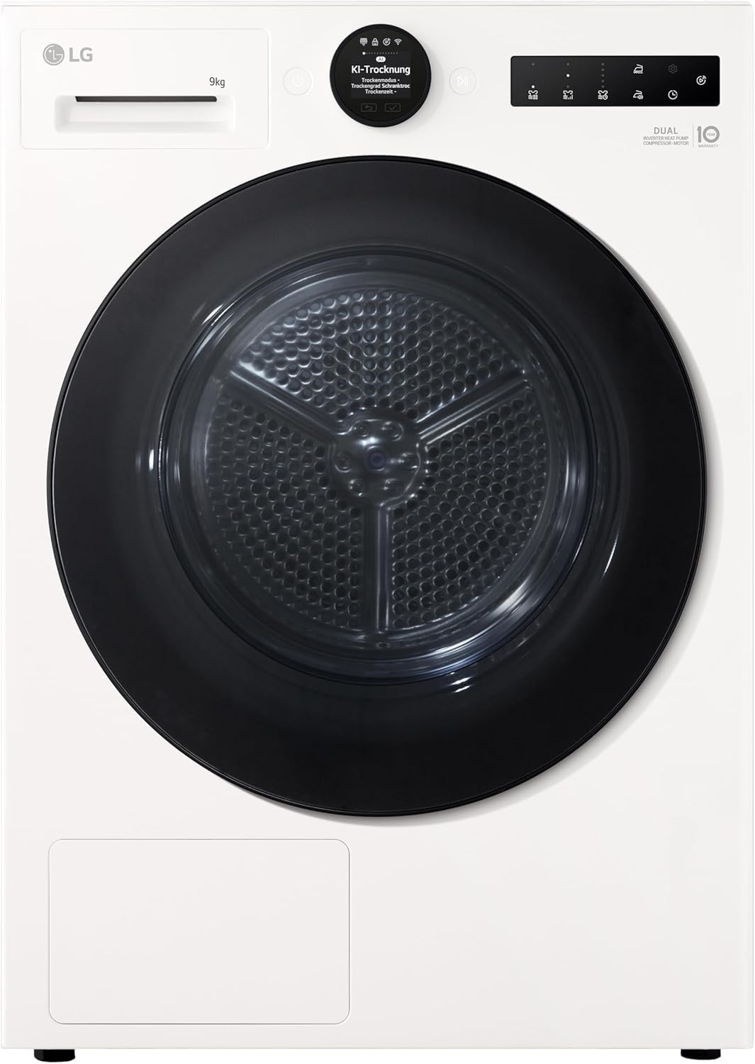 LG Wäschetrockner, 9 kg, weiß/schwarz, RT90X8C Wärmpepumpen Trockner, Energie B, Kapazität, AI Dry, Allergy Care