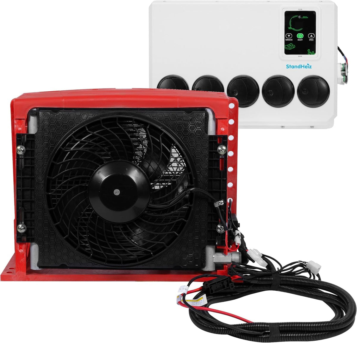 StandHeiz Klimaanlage, 1800 W, 12 V, Rot/Schwarz/Weiß, Dach- Stand für Wohnmobil LKW Wohnwagen Traktor, Elektrische Parkplatz Dachmontage