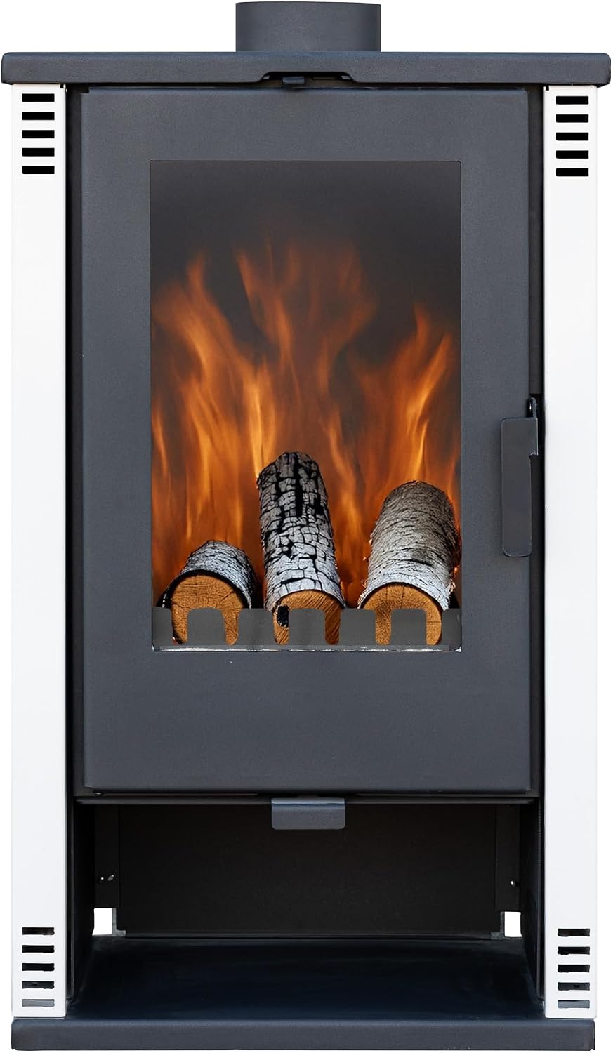 Kaminofen, 10 kW, Weiß/Schwarz, holzofen ALAZ K10M Weiß, Kamin Heizofen Dauerbrandofen Holzofen, Кaminholz Hüttenofen