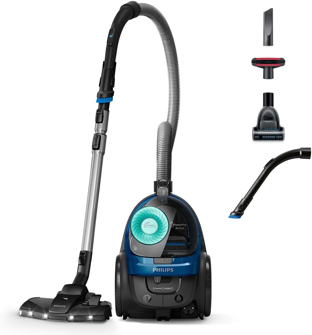 Philips Staubsauger, 900 W, Blau/Schwarz/Silber, 5000 Serie Beutelloser, Kompakt, Saugleistung, PowerCyclone 7