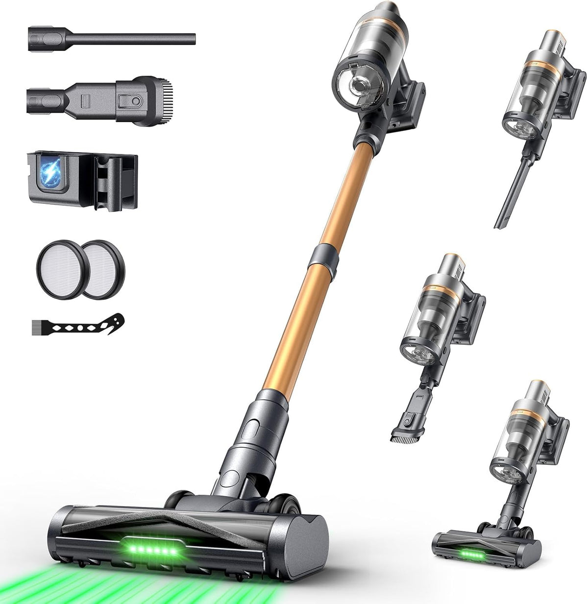 Circlio Staubsauger, 650 W, Schwarz/Orange, Akku, /65000Pa/75Min, Laufzeit Kabellos mit Smart LED Display und Ladestation