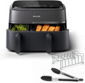Philips Heissluftfritteuse, 9 L, Schwarz, Airfryer 3000 Series Dual Basket, Heißluftfritteuse mit 2 Körben und Frühstücks-Set