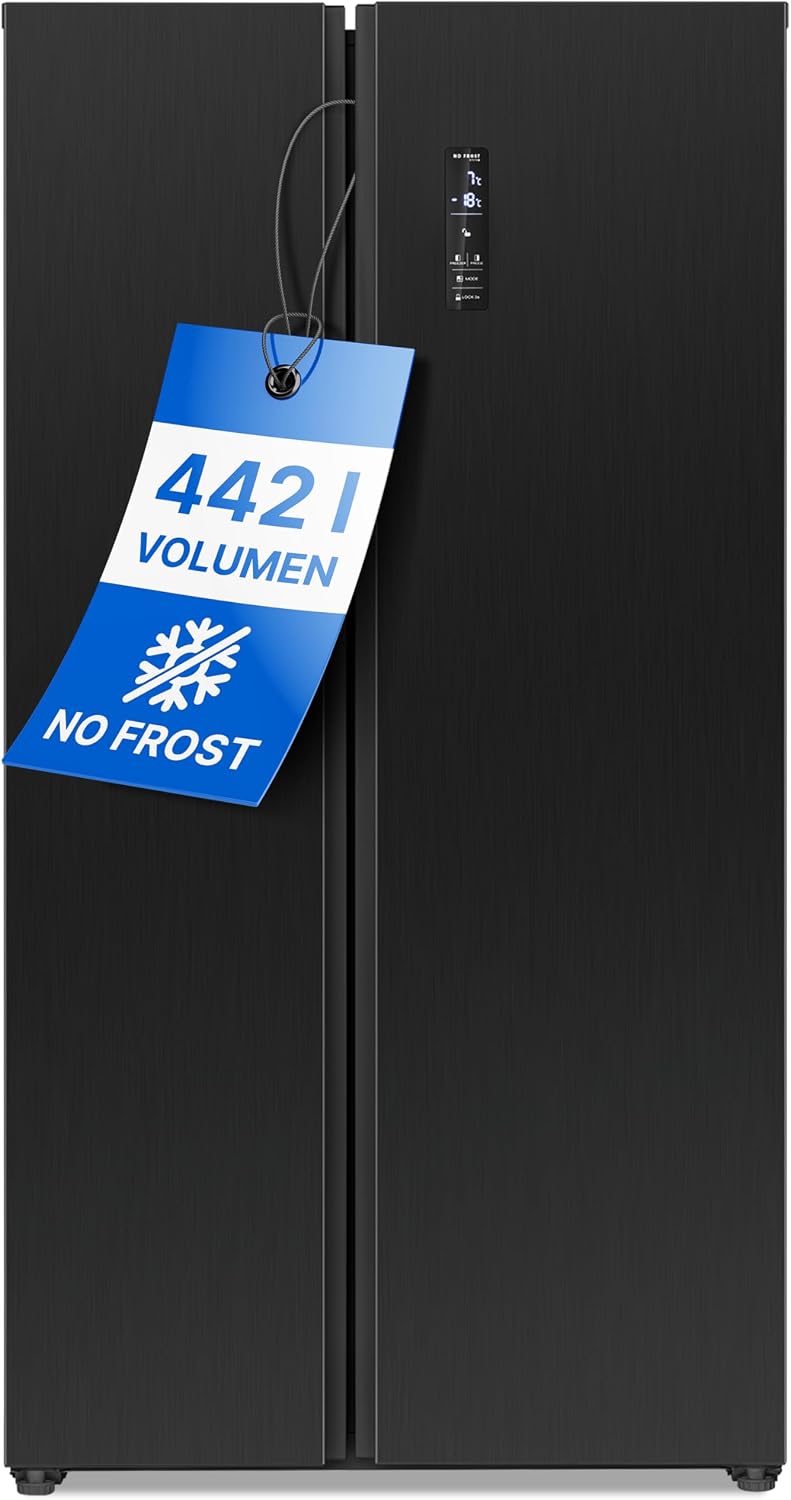 Bomann Kühl-Gefrierkombination, 442 L, Schwarz, ® Side by Side Kühl Gefrierkombination, No Frost, Inhalt, Kühlschrank mit Gefrierfach