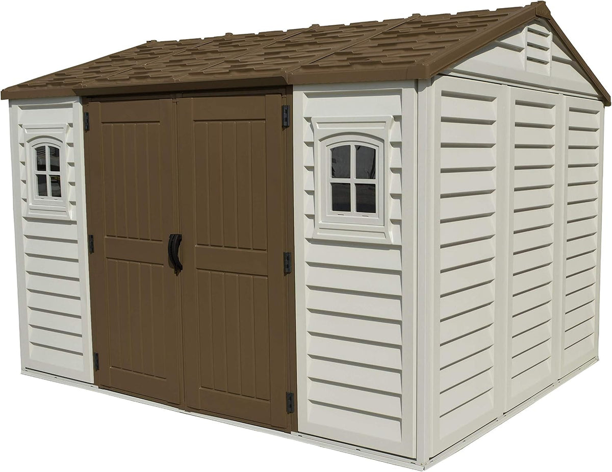Gerätehaus Duramax, 7.64 m, Beige/Braun, Apex 10.5 x 8 ( ²) Kunststoff mit 2 festen Fenstern und, Allwetterlösung für den Außenbereich