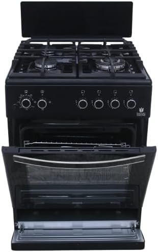 Gasline Elektroherd, 60 cm, Schwarz, Gas Standherd SHGG6060KGGB, Gasbackofen mit Thermostat, Grill, Umluft, Erdgas