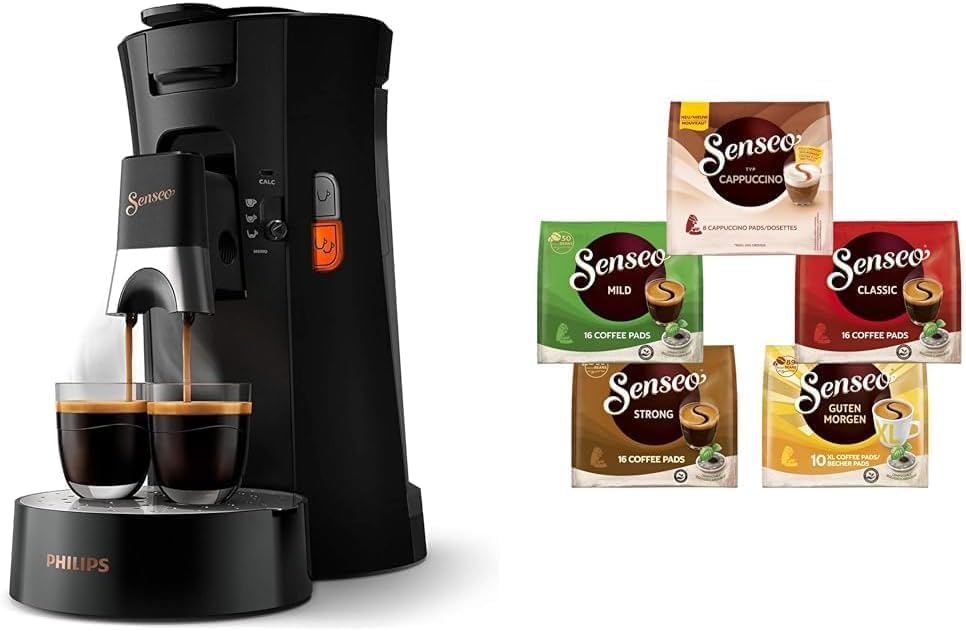 Philips Kaffeemaschine, 0,9 L, Schwarz, Senseo Select Kaffeepadmaschine Bundle mit 66 Kaffeepads, 3 Kaffeespezialitäten