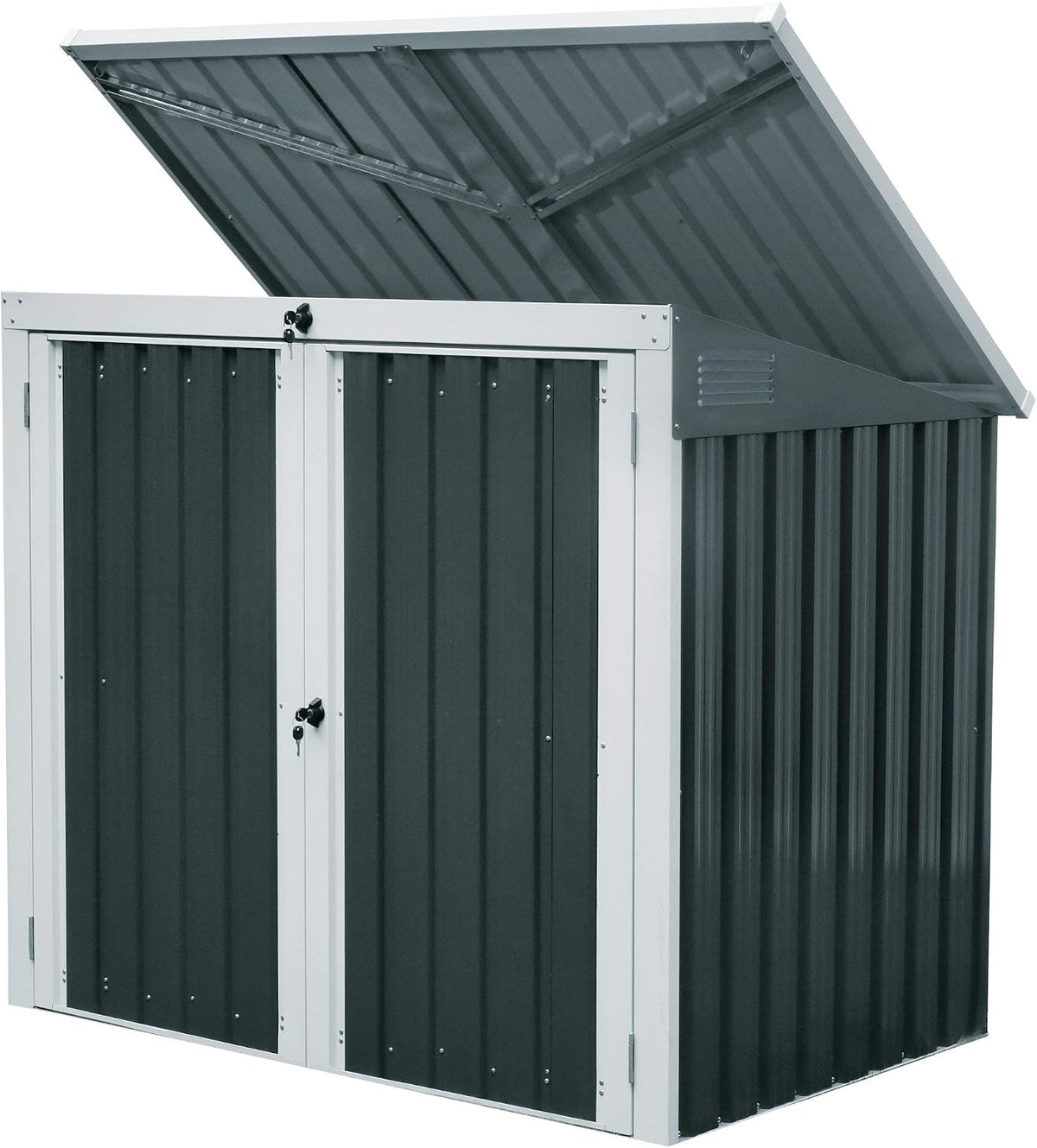 Zelsius Mülltonnenbox, 158 x 101 x 134 cm, Anthrazit, Gartenschrank, Metall Geräteschrank mit Lüftungsgittern, Aufbewahrungsbox