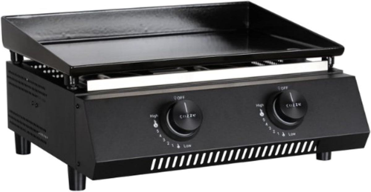 cozze Gasgrill, 4,4 kW, Schwarz, ® G-400 Plancha Grill Tragbar mit 2 Brennern (50mbar) -, Kleiner Grill für Balkon Terrasse Garten