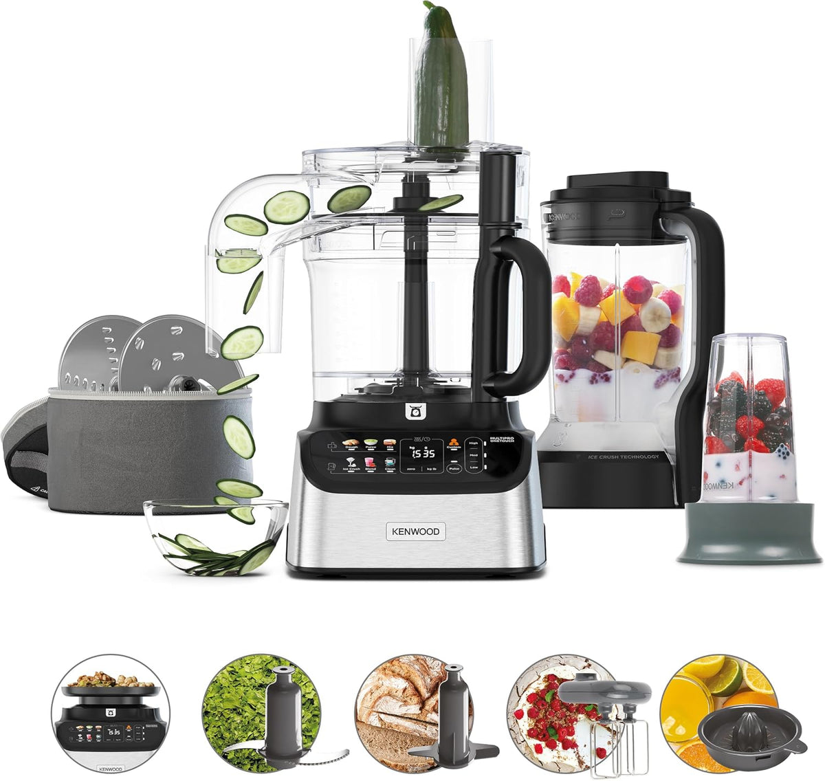 Kenwood Standmixer, 1000 W, Silber/Schwarz, MultiPro OneTouch FDM73.850SS Kompakt-Küchenmaschine &, 12 Zubehörteile