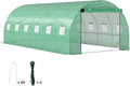 Outsunny Gewächshaus, 300x600x200 cm, Grün, Folien Tomatenhaus mit Tür, 12 Fenster, Folientunnel aus verzinktem Stahl