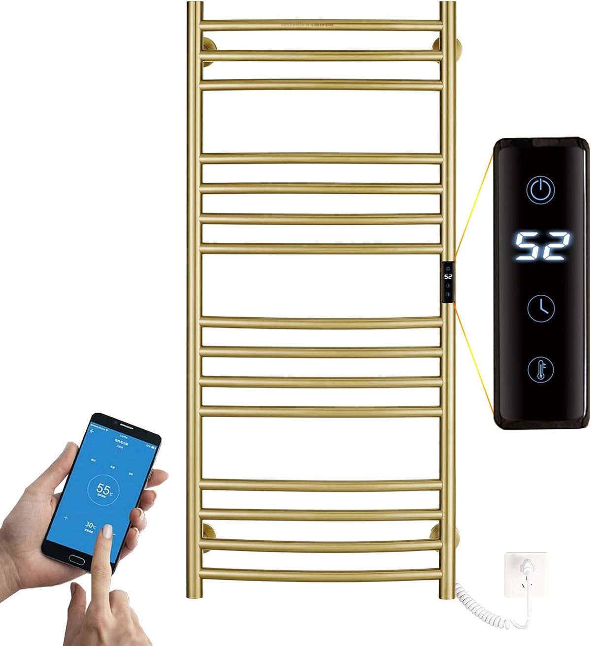 ESOP Handtuchwärmer, 185 W, 60 cm, Gold, Badheizkörper Elektrisch Gebürstetes WiFi