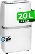 KLAMER Luftentfeuchter, 5,5 L, 20 L, Weiß, elektrisch in 24h mit Tank, Leiser, energieeffizienter Raumentfeuchter mit Smart Sensor