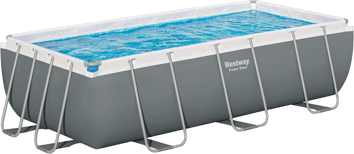 Bestway Stahlrahmenpool, 404 x 201 x 100 cm, grau/weiß, ® Power Steel™ Solo Pool ohne Zubehör, grau, eckig