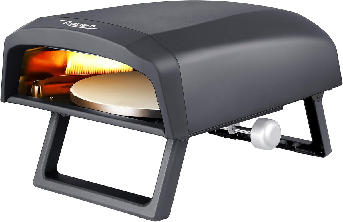 Reber Pizzaofen, 4 kW, Schwarz, mit Drehteller VMP 12 AS Gasbetrieben LPG 13650 BTU