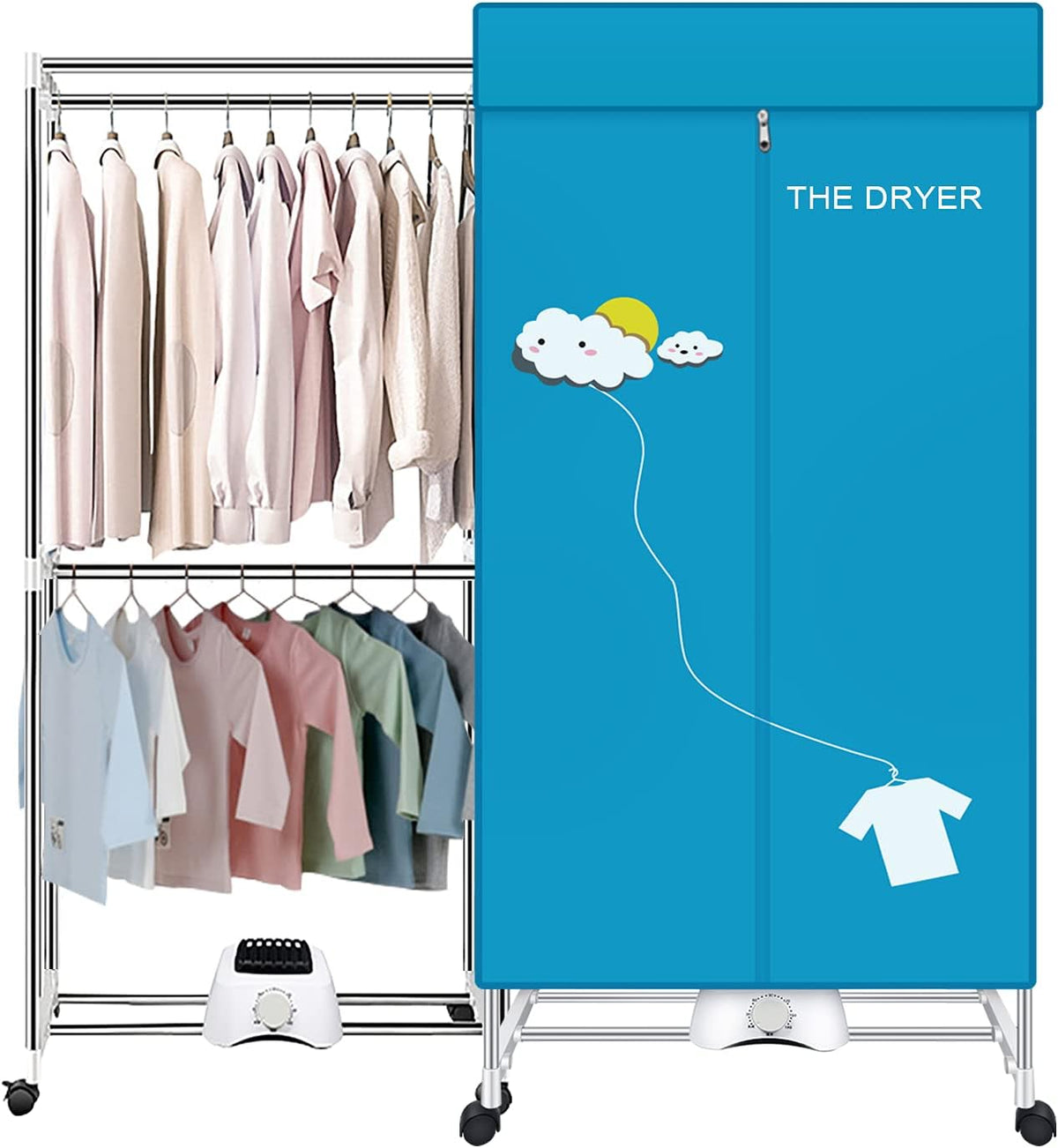 XIAQING Wäschetrockner, 1000 W, 110 V, Blau/Silber, Tragbarer Trockner, doppellagig, stapelbar, für Wohnungen, Wohnmobile