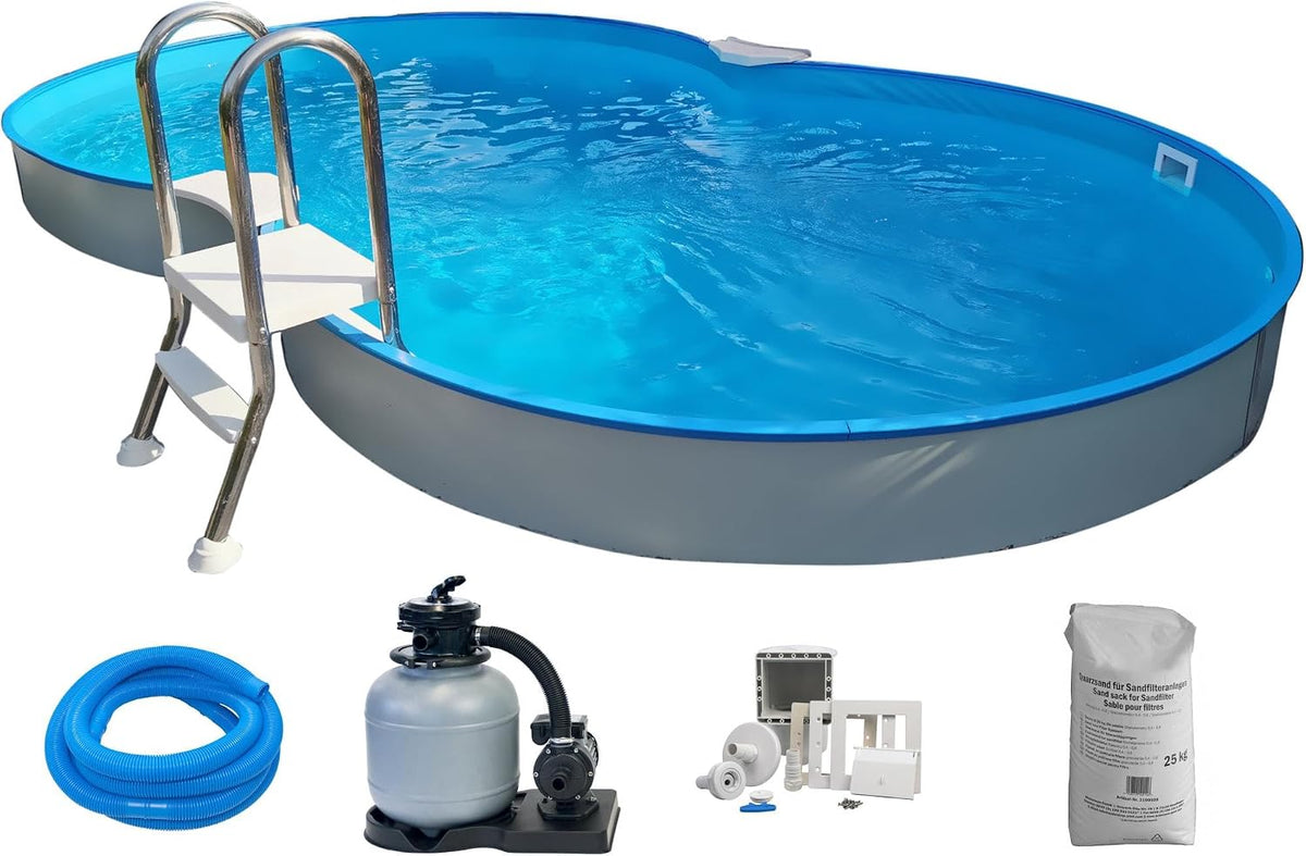 Planet Pool Stahlrahmenpool, 625x360x150 cm, 0,8 mm, 0,6 mm, Blau/Weiß, Stahlwand Set achtform Cannes, Stahl weiß