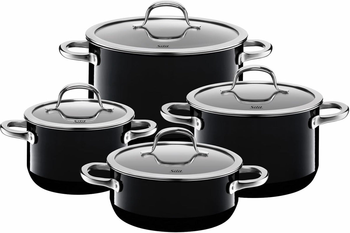 Silit Gasherd, Schwarz, Kochtopf Set mit Glasdeckel, Silargan Funktionskeramik, Induktions Töpfe Set nickelfrei