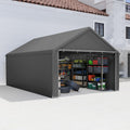 AufuN Carports, Grau, Carport Zeltgarage 4x6m, Wasserdichtes Lagerzelt mit PE-Dach, Reißenresistenter Garagenzelt mit abnehmbaren Seitenwänden