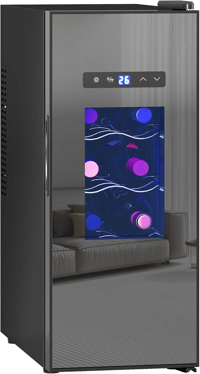 HOMCOM Weinkühlschrank, 30 L, Schwarz, Kompressor 12 Flaschen Getränkekühlschrank, Flaschenkühlschrank 8-18°C mit Verstellbar Regal