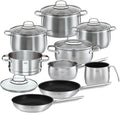 RÖSLE Backofen, Silber, ELEGANCE GLOBE Topfset 10-tlg., 1 Dämpfeinsatz, 2 Bratpfannen im Set, Edelstahl 18/10, mit Glasdeckel