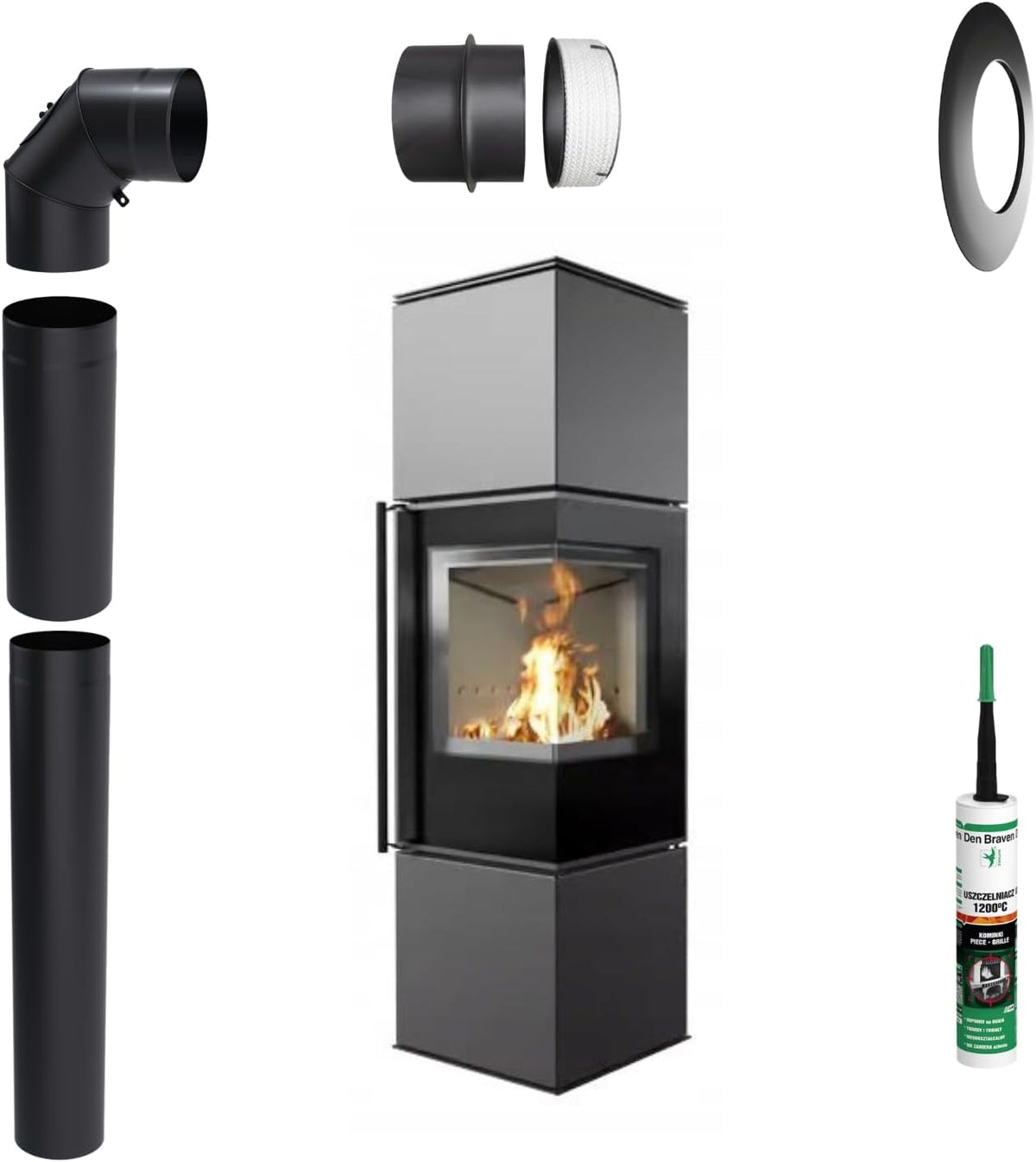kratki Kaminofen, 7 kW, Schwarz, aus Stahl REN SET 150fi Schwedenofen BImSchV Stufe 2 EEK A