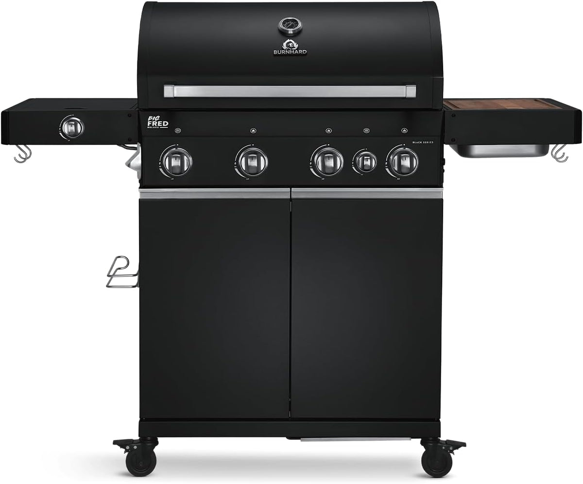 BURNHARD Kochfeld, Schwarz, ® Gasgrill 4-Brenner inkl. BACKBURNER, 900°C Infrarot-Keramikbrenner, Seiten, Gusseisenrost
